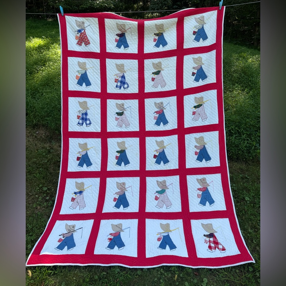 Little Laddie Overall Fishing Boy Heirloom Vintage Handmade Quilt Twin Size